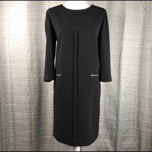 Tahari Black Shift Dress with Exposed Gold Zippers
